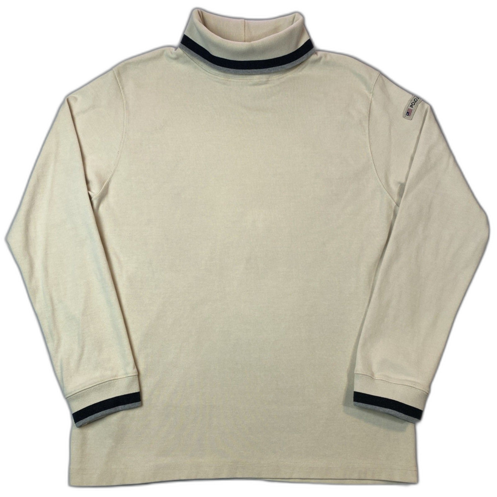 Vintage Y2K Polo Jeans Company Turtleneck Long Sleeve Sweatshirt Mens XL Ivory